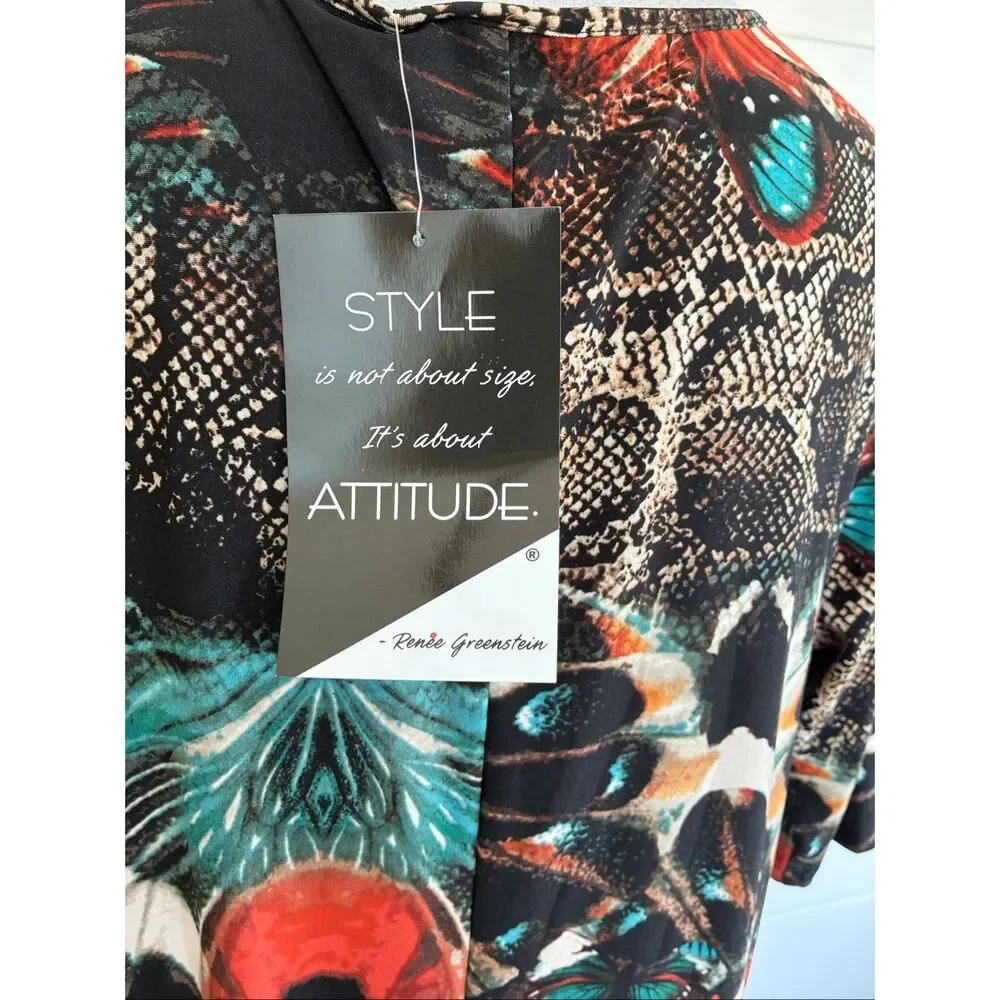 Attitudes Renee Butterfly Snake Jersey Elbow Sleeve Maxi Dress New  Sz XL - Picture 8 of 10